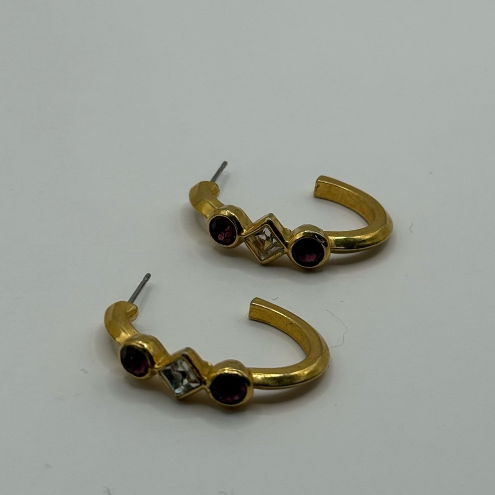 Vintage Avon Pierced Ear Gold and Purple and Clear Rhinestone Earrings